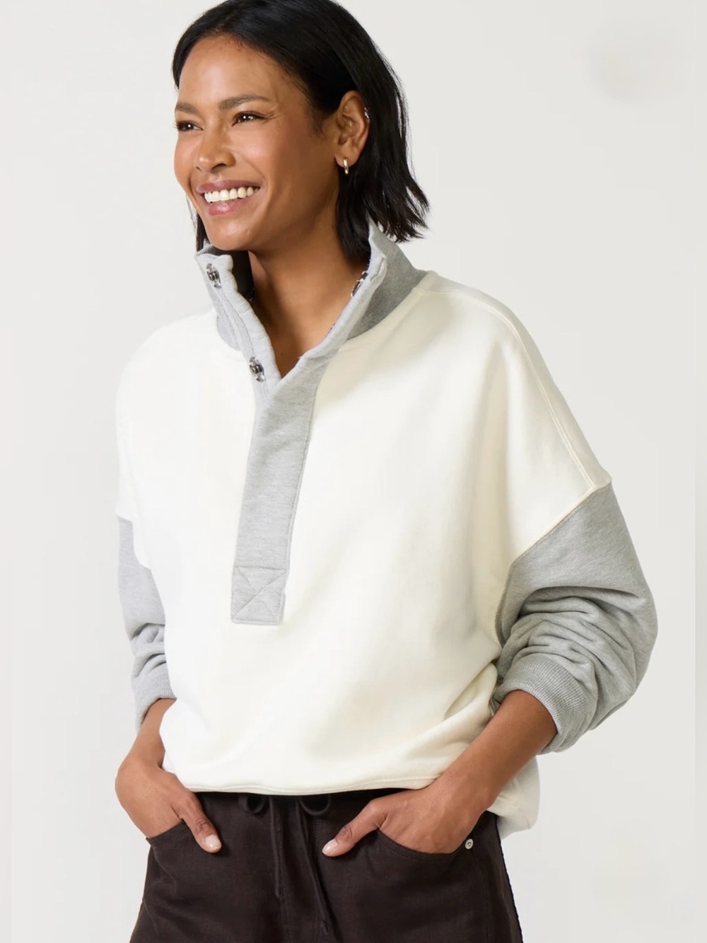 Free People NWT Colorblock Timeless Sweatshirt Size L Heathergreycombo